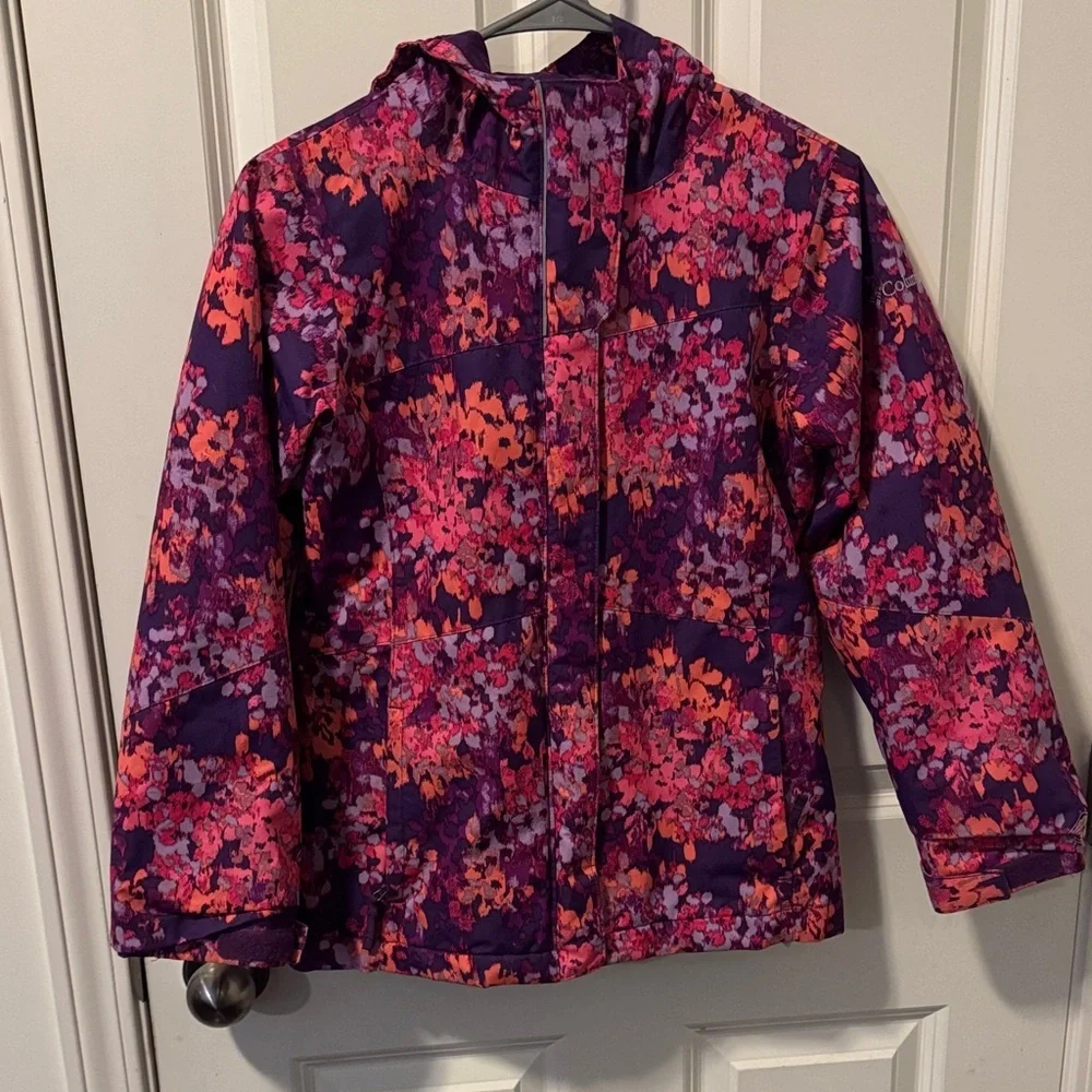 Columbia Kids Purple Floral Waterproof Coat with Pink & Orange Accents - Picture 3 of 14